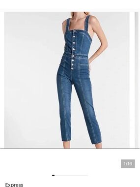 NEW WITH TAGS | Express dark Wash Button Front Slim Jean Overalls size 0